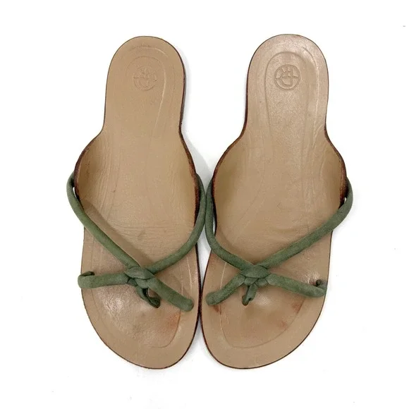 The Row Hawaii Knotted Sandals Thong Olive Green Suede Flat Slides Sz 36 / 6